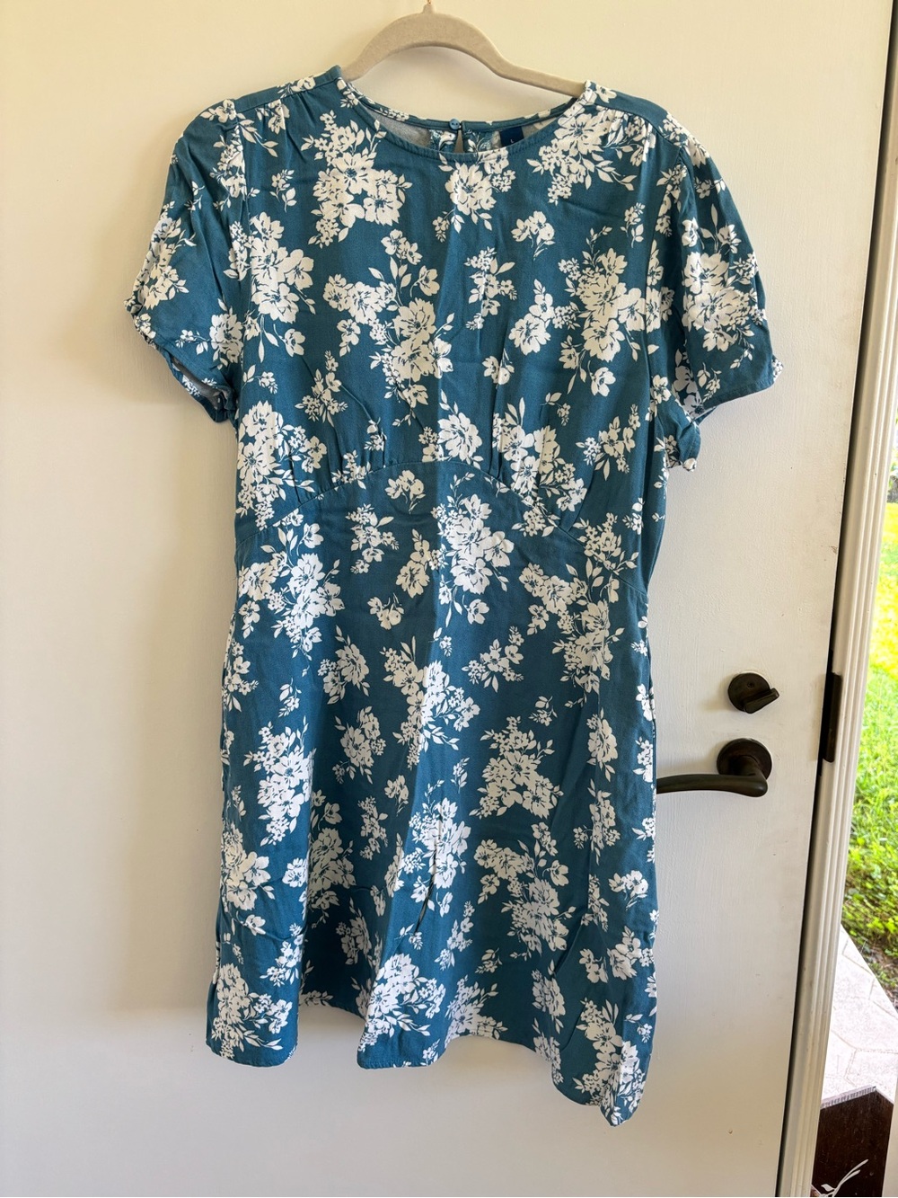Old Navy Teal Blue Floral Mini Dress with White Flowers